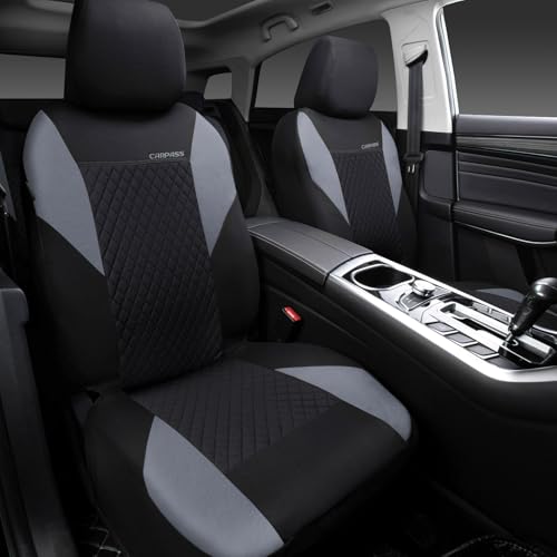 CAR PASS Ultrasonic Embossing Cloth Universal Seat Covers-Breathable Car Seat Cover with 5mm Composite Sponge Inside,Airbag Compatible,2zipper Bench for Sedan,SUV,Truck(Black and Gray,Full Set) - color: Black and Gray