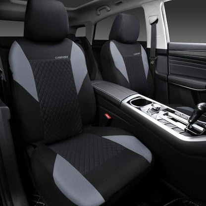 CAR PASS Ultrasonic Embossing Cloth Universal Seat Covers-Breathable Car Seat Cover with 5mm Composite Sponge Inside,Airbag Compatible,2zipper Bench for Sedan,SUV,Truck(Black and Gray,Full Set) - color: Black and Gray