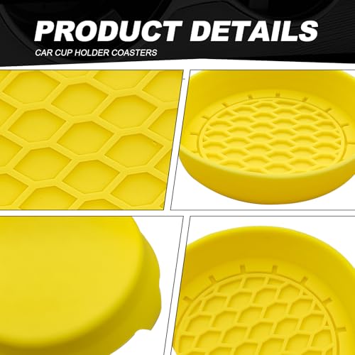 4-Pack Universal Cup Holder Coasters, Black Silicone Inserts - Keep Your Car Clean with Non-Slip & Spill-Proof Coasters for All Vehicles (Yellow) - color: Yellow
