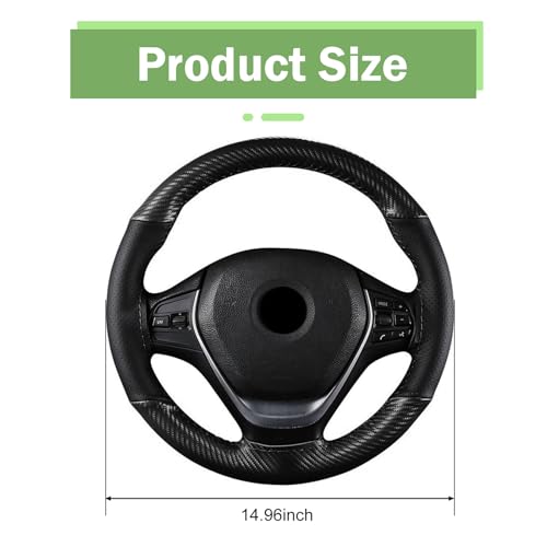 Car Leather Steering Wheel Cover, Breathable Perforated Anti-Slip Wrap, Anti-Scratch Microfiber Steering Wheel Protector, DIY Stitch on Wrap for Most Cars Trucks Pickups (Black)