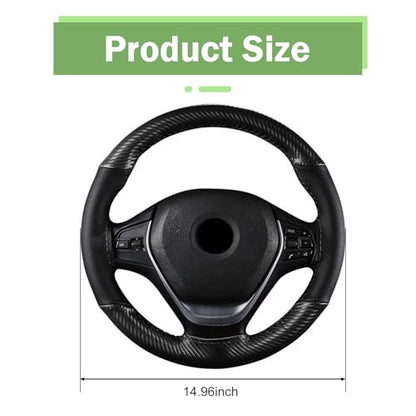 Car Leather Steering Wheel Cover, Breathable Perforated Anti-Slip Wrap, Anti-Scratch Microfiber Steering Wheel Protector, DIY Stitch on Wrap for Most Cars Trucks Pickups (Black)