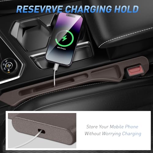 Car Seat Gap Filler 2Pack, Inserts Between Seats Console with Organizer Storage Upgraded Phone Holder Car Side Seat Gap Fillers Cars Front Seats Fill Plug Car Essentials for Vehicle SUV Truck (Brown) - color: Brown