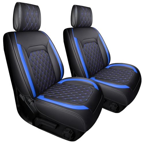 Jeep Wrangler JK JL Front Seat Covers Custom Fit 2/4 Door 2007-2026 Unlimited X Rubicon 392 Sahara Willys Sport High Altitude Truck Pickup Waterproof Leather (2 PCS Front/Black-Blue) - color: 2 PCS Front/BLACK-Blue