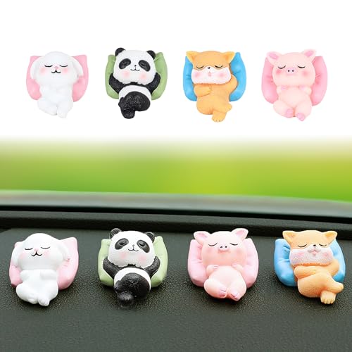 Cute Sleeping Animal,4 Pcs Automotive Interior Decoration Accessories for Car Rearview Mirror and Dashboard,Cute Anime Decor for Home Garden Office,Funny Ornament Gifts