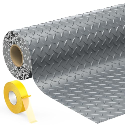 Geemax 7.8 x 18 FT Garage Floor Mats for Under Car, 2.8mm Thickened Rubber Garage Flooring Roll, M Size 140.4 SQFT Garage Car Mat for Mid-Size SUVs, Sports Car - color: Grey, size: 7.8 x 18 FT