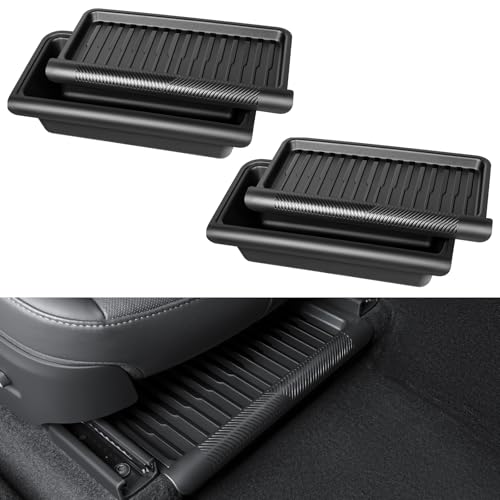 2PCS Under Seat Storage Box for 2026 Tesla Model Y Juniper,Hidden Organizer Tray Underseat Bins with Lid Cover for 2025-2026 Tesla New Model Y Juniper (Launch Series) Interior Accessories - color: Black (for 2025-2026 New Model Y Juniper)