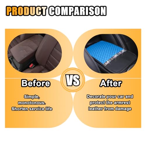 Bling Leather Car Armrest Seat Box Cover, Car Console Armrest Cover with Crystal Rhinestones, Anti-Scratch Waterproof Auto Center Console Protector Cushion Pad for Car SUV Truck (Blue) - color: Blue