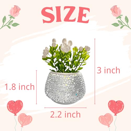 Flower Car Accessories Bling Dashboard Decorations, Car Flower Vase Decals, Cute Car Interior Decor, Bling Desk Flowers for Women Office Girl Gifts