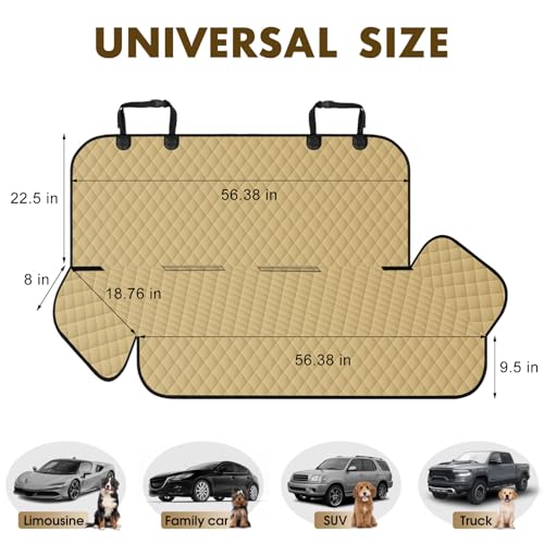 Backseat Cover for Dogs, Waterproof and Non-Slip Pet Bench Seat Covers, Car Seat Protector for Back Seat, Universal Size Rear Car Seat Cover Fits Cars, Trucks and SUVs, L-Khaki&Black