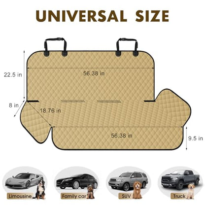 Backseat Cover for Dogs, Waterproof and Non-Slip Pet Bench Seat Covers, Car Seat Protector for Back Seat, Universal Size Rear Car Seat Cover Fits Cars, Trucks and SUVs, L-Khaki&Black