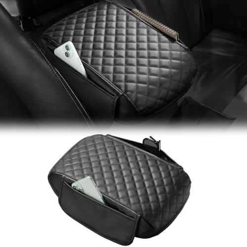 JOYTUTUS Center Console Cover Compatible with 2010-2024 4Runner, Leather Arm Rest Armrest Cover for Car, Durable Middle Console Cover, Car Arm Rest Cover Replacement, with 2 Pocket