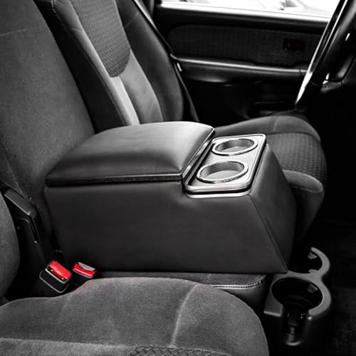 Black Universal Truck Seat/Bench Organizer with Cup Holders, Armrest, and Padded Top Lid - Ideal for Business and Storage - 124810 Contractor Console