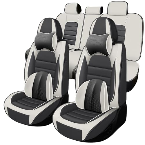 Full Set for Volkswagen Taos Seat Covers 2022-2026,Waterproof Nappa Leather Car Seat Protector, Anti-Slip & Comfortable Car seat Cover(Luxury 5 Seats Gray & White) - color: Gray&White, size: Luxury 5 Seats
