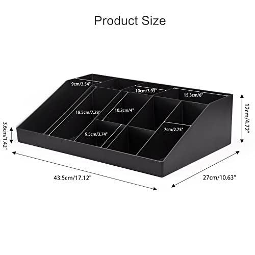 SZQINJI Coffee Condiment Organizer Holder 10-Compartment Break Room Coffee Condiment Caddy Cup Storage Holder Black