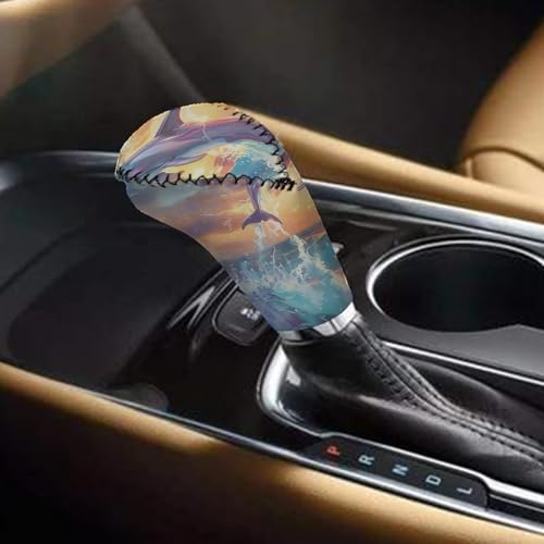 AFPANQZ Dolphin Car Gear Shift Cover Set, Car Gear Shift Knob Cover & Hand Brake Cover Women's Car Interior Accessories Universal Fits Most Vehicles Trucks Sedans - color: Cartoon Dolphin