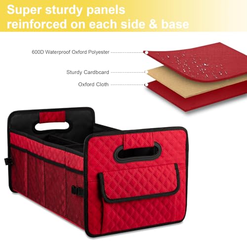 Car Trunk Organizers and Storage for SUV, Collapsible Multi Compartment Container Box Adjustable Car Accessories for Women Men, Red