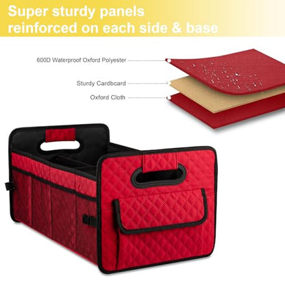 Car Trunk Organizers and Storage for SUV, Collapsible Multi Compartment Container Box Adjustable Car Accessories for Women Men, Red