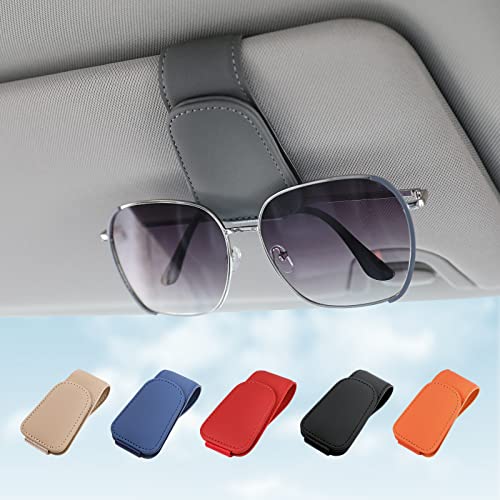 Sunglass Holder for Car Visor Sunglasses Clip Magnetic Leather Glasses Eyeglass Holder Interior Car Accessories for Woman Man - 2 Packs Gray - color: Gray