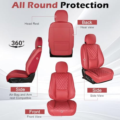 Car Seat Covers Full Set, Red Faux Leather Seat Protectors, Breathable with Lumbar Support, Wear-Resistant Universal Fit for Most Cars Trucks SUV