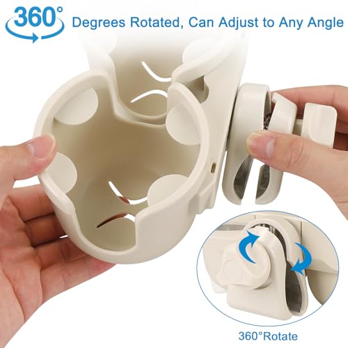Accmor Stroller Cup Holder with Phone Holder, Bike Cup Holder, Universal Cup Holder for Uppababy Nuna Doona Strollers, 2-in-1 Cup Holder for Walker, Wheelchair, Scooter - color: Double Holder-All Off White