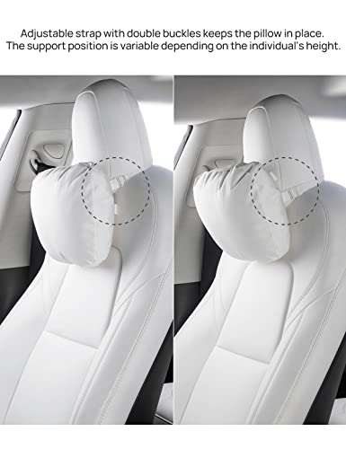 TPARTS Leather Headrest Neck Pillow for All Tesla Model Y/X/3/S(Includes Model Y Juniper 2026 2025 & Model 3 Highland 2024-2026) Accessories, Car Neck Pillow for Traveling (1pc White) - color: 1pc White