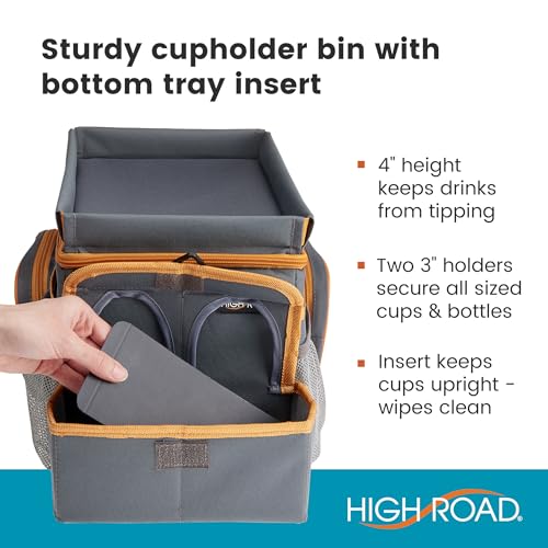 High Road CarHop Front Seat Car Organizer with Car Cup Holder, Passenger Seat Tray and Padded Filing or Cooler Compartment with Side Pocket Storage, Gray - color: Gray