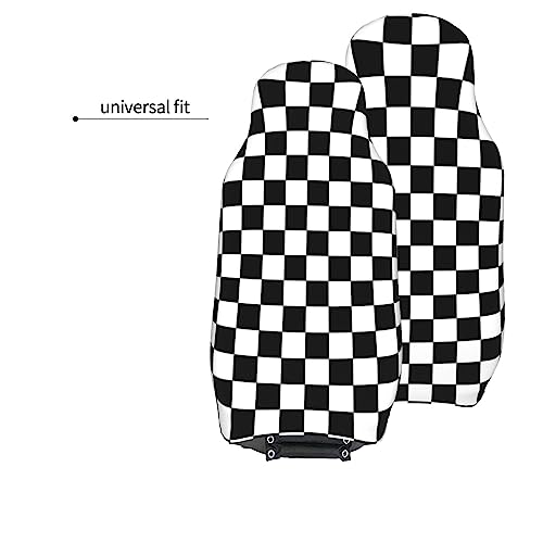 Black and White Racing Checkered Pattern Front Seat Covers 2 Pack, Vehicle Seat Protector Car Mat Covers, Fit Most Bucket Seats - color: Black And White Racing Checkered Pattern