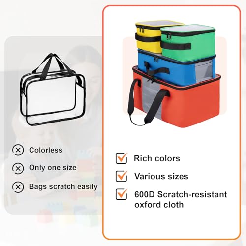 4 PCS Magnetic Tiles Storage Bag, Toy Storage Bags With Visual Top Flap, Label Pocket and Mesh Pockets Fit for LEGO, Building Blocks, Magnetic Tiles, Toy Cars - size: 4PCS(1 Large+1 Medium+2 Small）