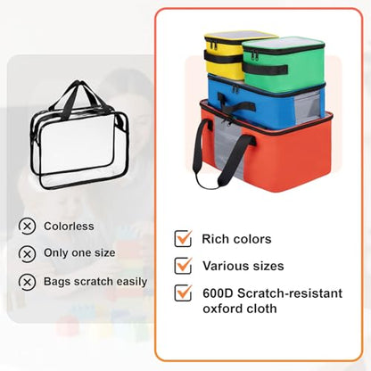 4 PCS Magnetic Tiles Storage Bag, Toy Storage Bags With Visual Top Flap, Label Pocket and Mesh Pockets Fit for LEGO, Building Blocks, Magnetic Tiles, Toy Cars - size: 4PCS(1 Large+1 Medium+2 Small）