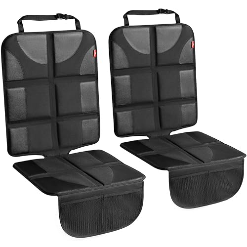 Helteko Car Seat Protector - 2 Pack Car Seat Cover for Child Carseat with Thickest Padding, 600D Oxford, Waterproof & Durable Fabric, Non-Slip Back, 2 Mesh Storage Pockets, Black