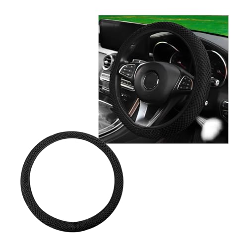 Wevdn Elastic Stretch Steering Wheel Cover, 15"×15" Microfiber Breathable Ice Silk Steering Wheel Protector, Anti-Slip Elastic Steering Wheel Cover for Men Women, Car Accessories (Black) - color: Black