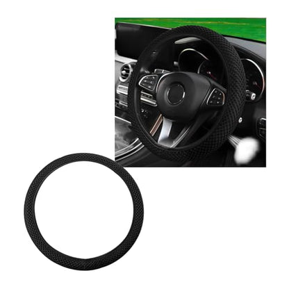 Wevdn Elastic Stretch Steering Wheel Cover, 15"×15" Microfiber Breathable Ice Silk Steering Wheel Protector, Anti-Slip Elastic Steering Wheel Cover for Men Women, Car Accessories (Black) - color: Black
