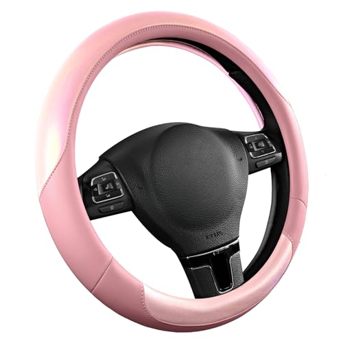 Road Comforts Steering Wheel Cover – Breathable Leather Steering Wheel Cover, Anti-Slip Grip, Universal Fit 14.5” to 15”, Heat & Cold Resistant for Cars, SUVs, and Trucks – Shining Pink & Pink - color: Pink&Pink