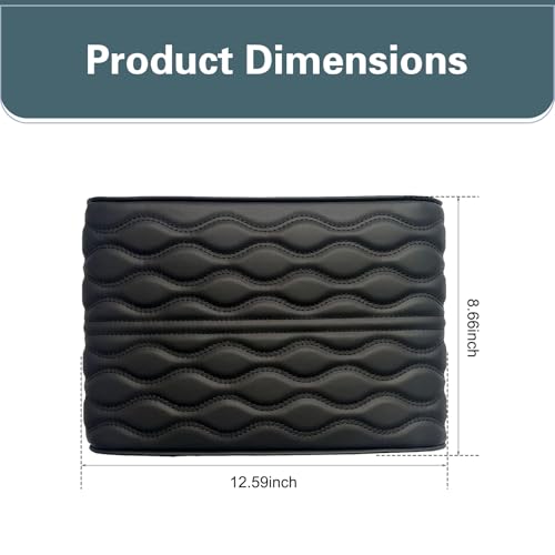 Wavy Quilted Car Armrest Cover, Premium Leather Auto Center Console Pad, Universal Armrest Cushion Protector for Car, Truck, Sedan, SUV, Anti-Scratch Soft Waterproof Console Cover (Black)
