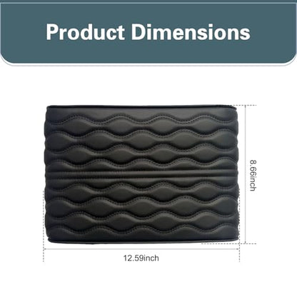 Wavy Quilted Car Armrest Cover, Premium Leather Auto Center Console Pad, Universal Armrest Cushion Protector for Car, Truck, Sedan, SUV, Anti-Scratch Soft Waterproof Console Cover (Black)