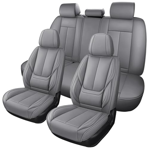 MINGBRON Leather Car Seat Covers,Car Seat Covers Full Set,Automotive Seat Covers 5 Seats,Fit for Most Cars SUV and Most Sedans Grey - color: Grey 3, size: 5 Seat Covers (Front & Rear)
