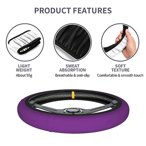 Elastic Stretch Steering Wheel Cover,Warm in Winter and Cool in Summer, Car Universal 15 inch, Microfiber Breathable Ice Silk, Anti-Slip, Odorless, Easy Carry,Purple - color: Purple