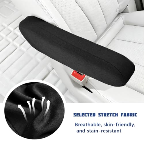 2PCS Car Front Seat Armrest Covers, Soft & Comfortable Elastic Fabric Vehicle Arm Rest Cushion, Stretch Automotive Center Console Skin Protector, Universal for Truck SUV Sedan (Black) - color: Black