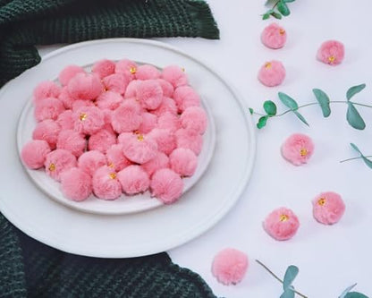 Tupalizy 50PCS Fluffy Pom Poms Charms Soft Fuzzy Faux Fur Puff Ball Pendant for Keychains Bracelets Earrings Jewelry Making Tassels Bags DIY Crafts Party Favors Gifts Accessories - color: Bright Pink