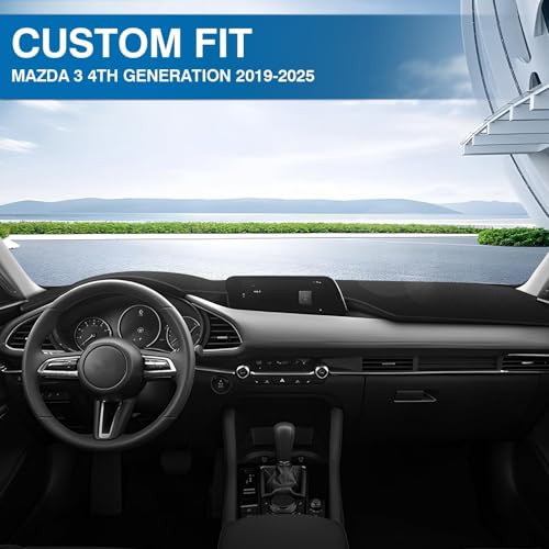 KUST Black Dash Cover for Mazda3 Hatchback, Sedan 2019-2024 2025 2026 (Without HUD) Polyester Dashboard Cover Non-Slip Center Console Dash Cover Interior Accessories for Mazda3 Custom Fit No Glare - size: Mazda3 19-26(Black)