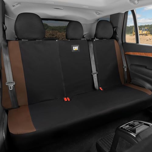 Cat Flexfit Brown Rear Seat Cover for Car – Durable Canvas & Mesh Design 60/40 Split Bench Protector for Cars, Trucks & SUVs – Back Seat Cover for Rear Bench – Interior Car Accessory - color: Rear Seat Brown