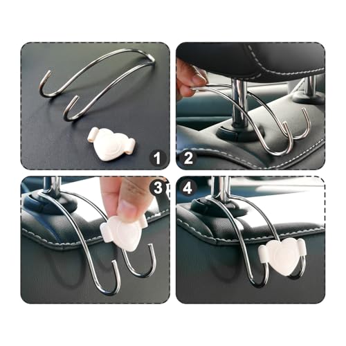 Heavy Duty Car Seat Headrest Hooks for Purse, Backpack Grocery Bags-2 PackMetal Auto Backseat Organizer with Non-Slip Rubber Covers – Multi-Purpose Hanging Hooks for Home, Office & Door