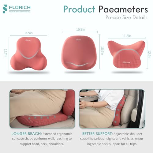 Car Seat Cushion and Lumbar Support Pillow for Office Chair Car, Neck Headrest Pillow, Ergonomic Memory Foam, Pressure-Relieving Back Support for Car, Office Chair & Wheelchair – Red - color: Red, size: Seat Cushion&Lumbar Pillow&Headrest Pillow