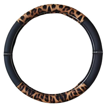Leopard Steering Wheel Cover, Made with Breathable Microfiber Leather Cheetah Print, Anti-Slip, Universal Fit 14 1/2 inches to 15 inches, Black - color: Cheetah Print