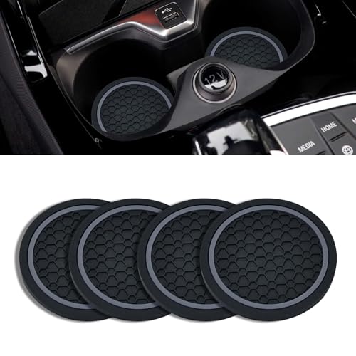 4PCS Car Cup Holder Coasters, 2.75 Inch Non-Slip Insert Cup Holder Pad, Dustproof Automotive Interior Accessories Mat, Universal for Trucks, Vehicles, RVs and More (Black/Gray) - color: Black/Gray