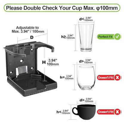 Spurtar 2pcs Boat Cup Holder Suitable for Most Size Mugs Water Bottle Drink 2.36-3.94Inch/60-100MM Adjustable Folding Wall Car Desk Cup Holder for Trucks, RVs, Vans, Boats, Campers, Caravans