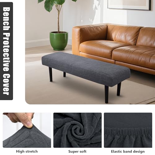 Stretch Bench Seat Cover, Reusable Slipcover for Dining Room & Bedroom, Removable Washable Rectangular Bench Covers, Elastic Fit for Home Furniture(Light Gray) - color: Leaf Grey