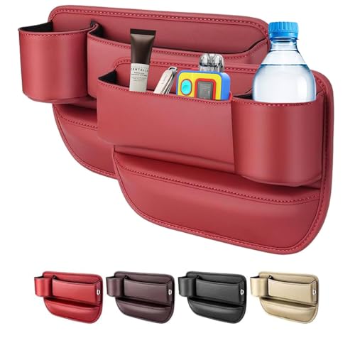 LINPING Car seat gap filler organizer,2024 Universal New Seat Gap Storage Box, Car Leather Cup Holder Gap Bag for Glasses Phones Keys and Cards (red, Passenger Side) - color: red, size: Passenger Side