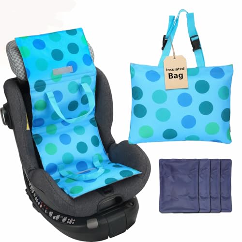 Baby Car Seat Cooling Pad with Insulated Bag Reusable Baby Carseat Cooler Cooling for Car Seat Belts Summer Essential 4 Removable Gel Packs