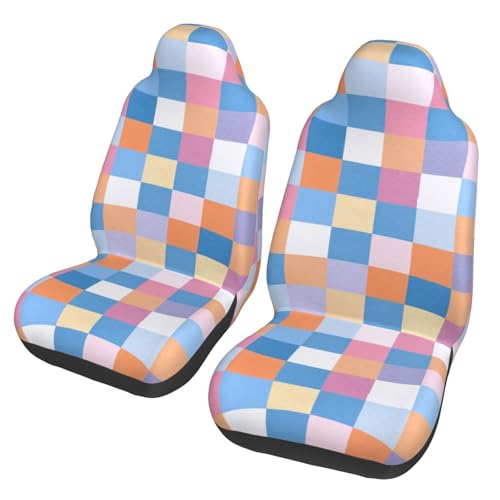 Colorful Retro Checkered Front Seat Covers 2 Pack, Vehicle Seat Protector Car Mat Covers, Fit Most Bucket Seats - color: Colorful Retro Checkered